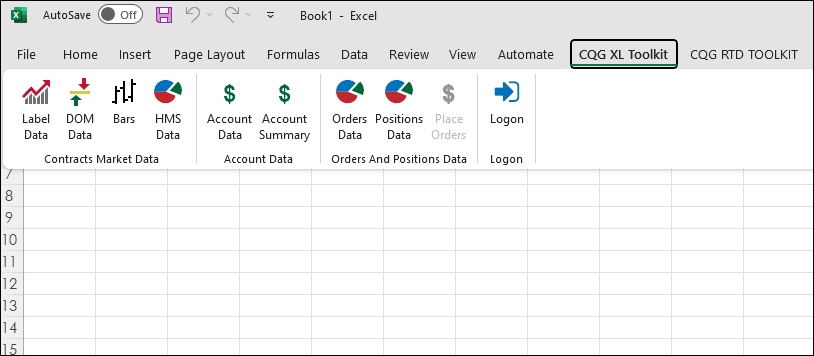 CQG Toolkit for Excel